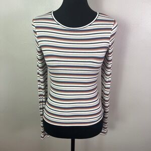Hollister Striped Ribbed Long Sleeve Twist Back Cutout Top, Size S